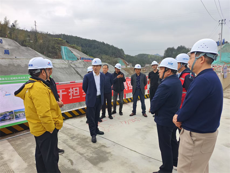 3月27日，县长王奇勇带队调研防洪工程项目建设情况，黄山乐动（中国）集团党委书记、董事长洪筱明，副总经理张高峰陪同调研。.jpg